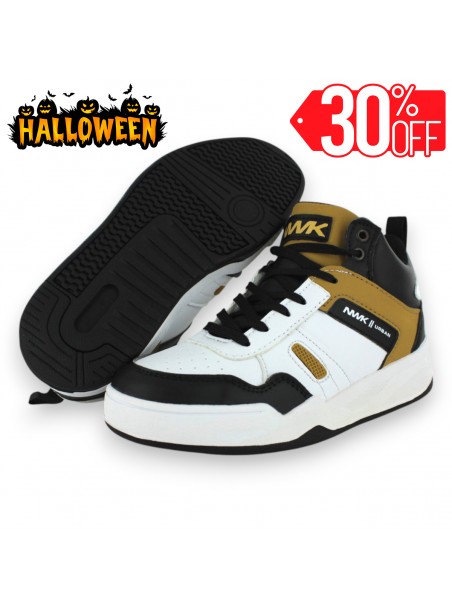 Tenis Casual Blanco Negro Mostaza Infantil Dowen Newk