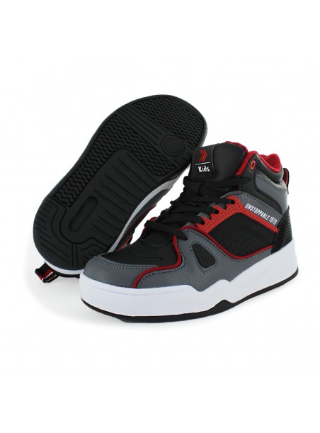 Tenis Casual Negro Gris Rojo Infantil Koeno Re Newk