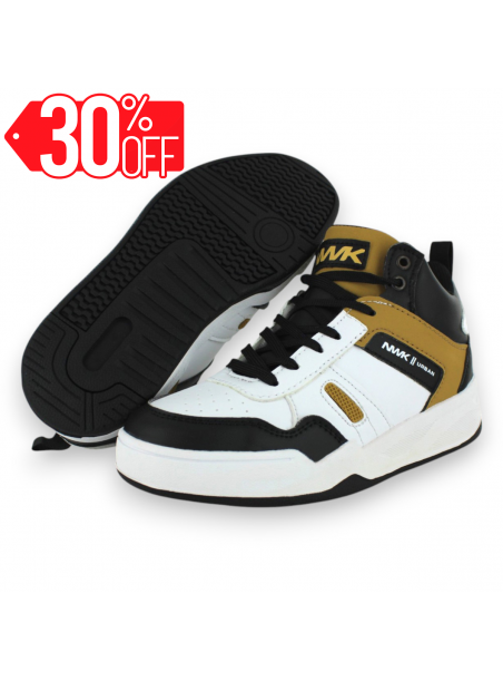 Tenis Casual Blanco Negro Mostaza Infantil Dowen Newk